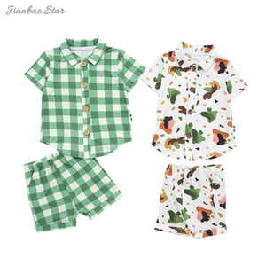 Nova impressão personalizada primavera outono conjuntos de pijamas de bebê viscose de bambu recém-nascidos meninos duas peças conjunto de roupas de bebê