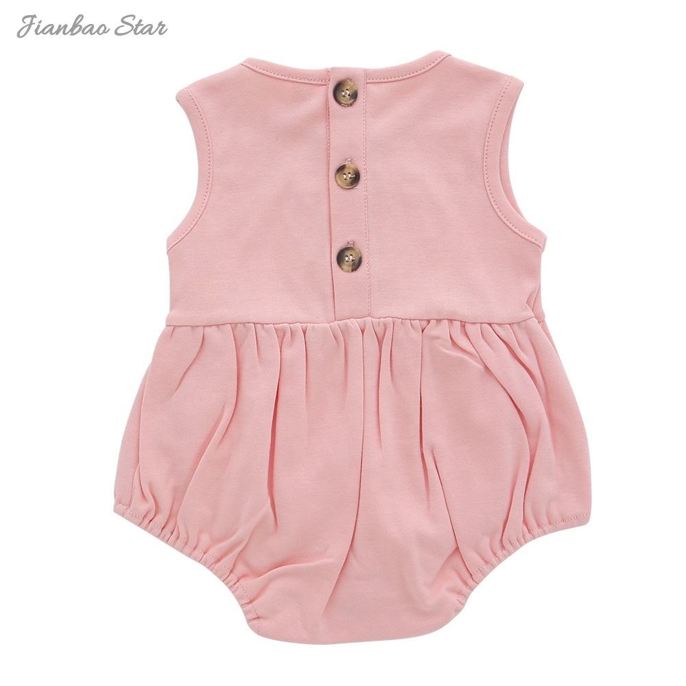 Cor sólida com botão de madeira novo estilo macacão da menina do bebê recém-nascido macacão de verão roupas do bebê onesie