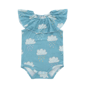 Doce estilo sem mangas bebê meninas macacão verão babado gola redonda terno do bebê roupas de fibra de bambu e elastano