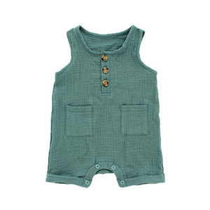 Novo design venda superior 100% algodão moda confortável botões de bolso sem mangas unissex roupas de bebê recém-nascido macacão de bebê