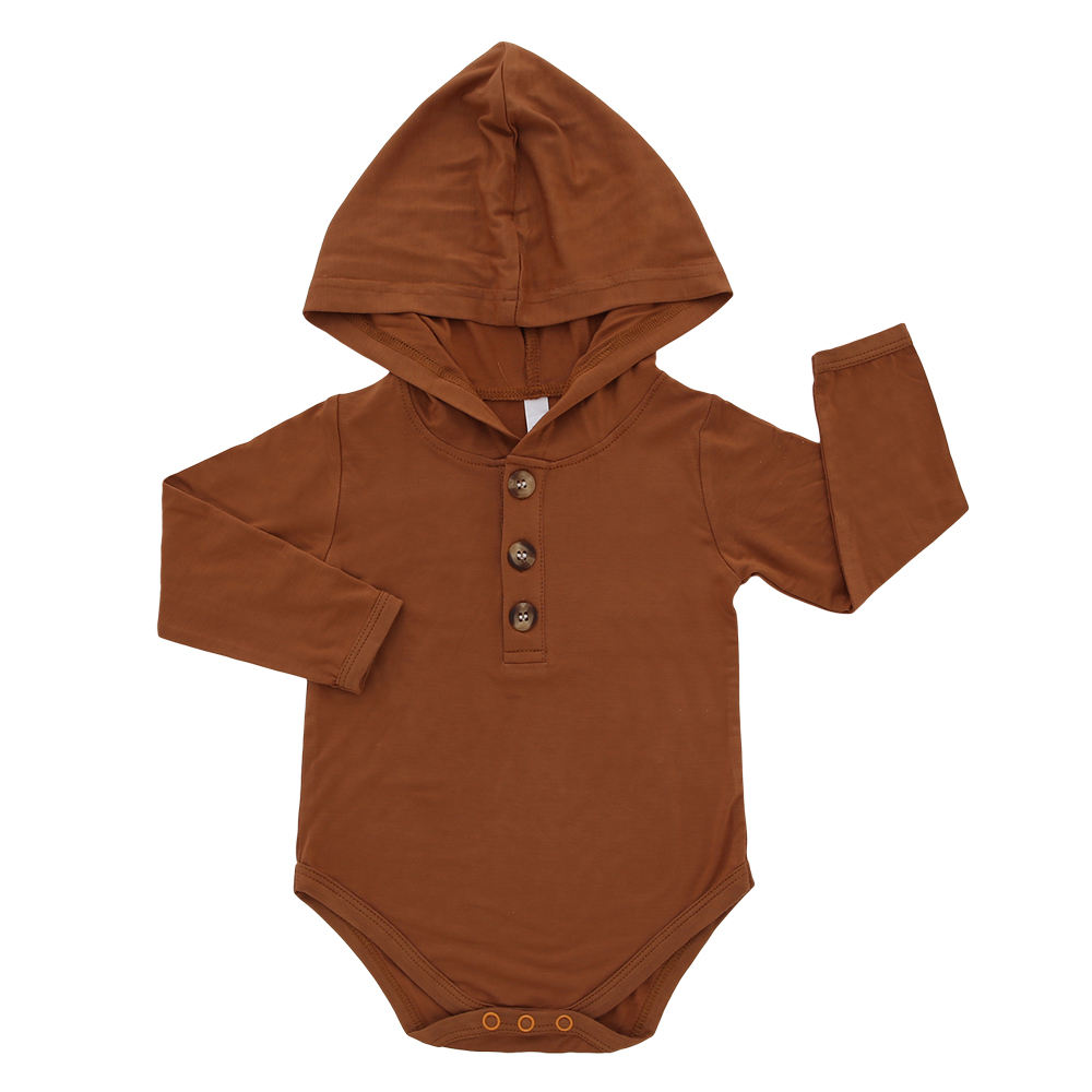 Mais recente design manga longa macacão de algodão de bambu adorável macacão de bebê com chapéu de coelho estilo cor sólida roupas de bebê