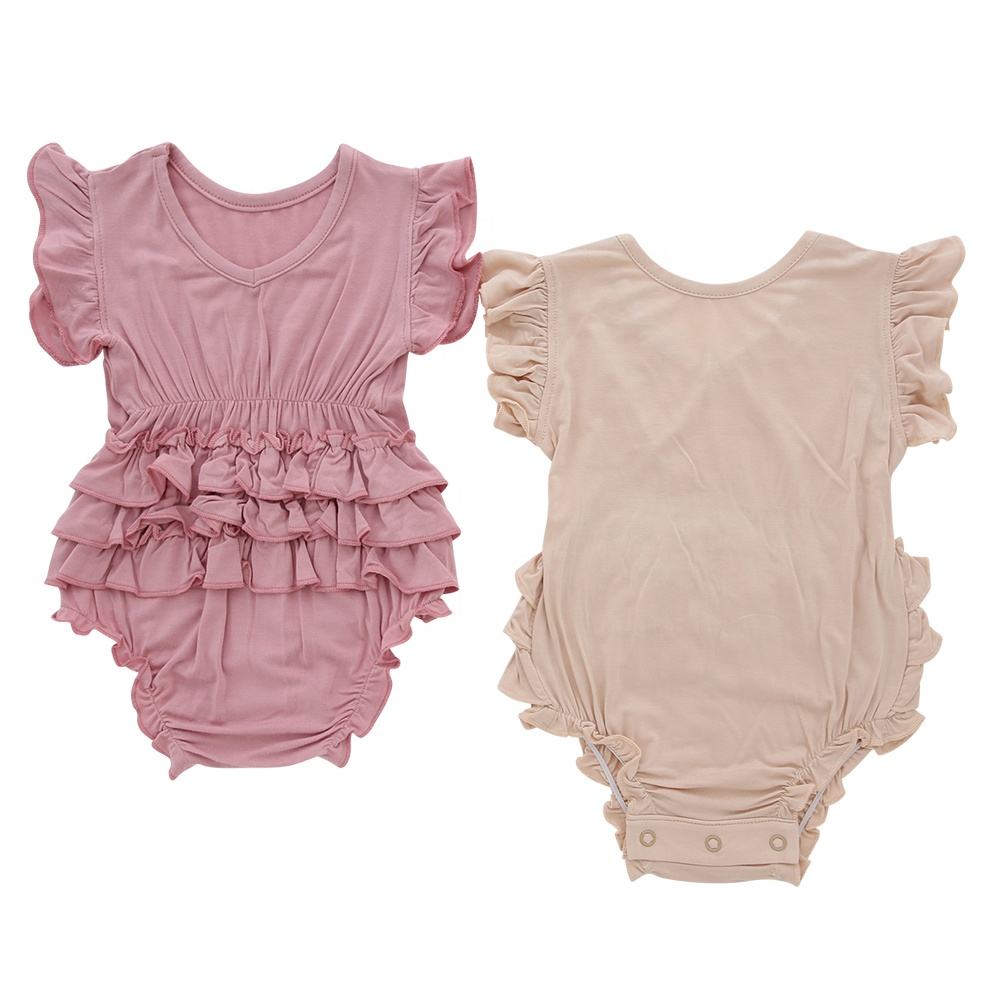 Macacão sem mangas para meninas, mais vendido, textura extra macia, babados, 95% bambu e 5% elastano, tecido de alta qualidade