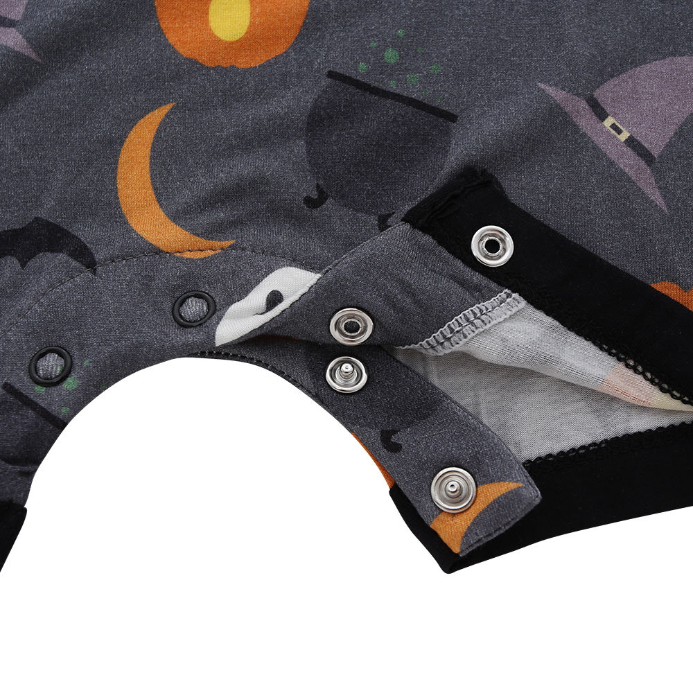 Recém chegados venda quente personalizado atacado moda 100% algodão halloween botões padrão de malha manga curta macacão do bebê