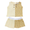Tops sem mangas para bebês e vestido curto 2 peças conjuntos de roupas de bambu e elastano tricotados com design de botão de abertura