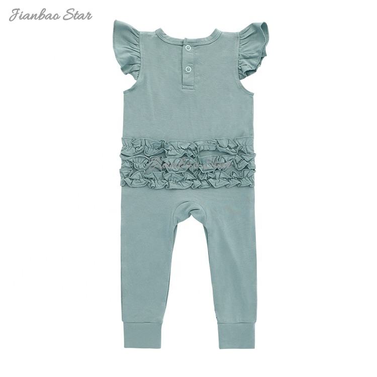 Roupas de bebê personalizadas 95% bambu 5% elastano manga curta babados na parte de trás do macacão macio infantil macacões para meninas