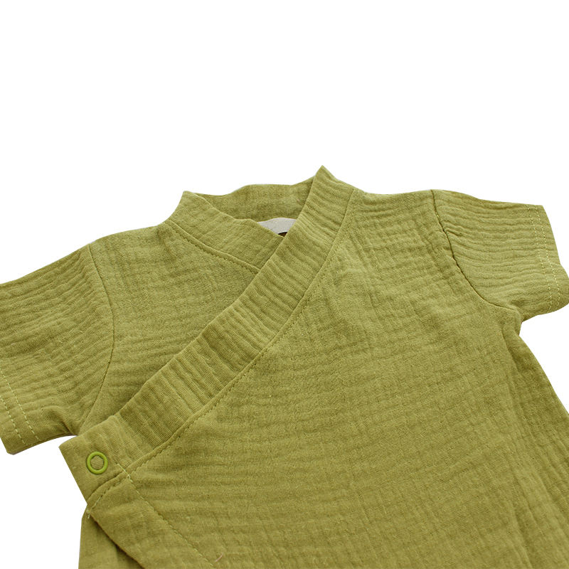 Novo design 100% algodão tricotado personalizado confortável casual bebê recém-nascido botões manga curta roupas de bebê macacão