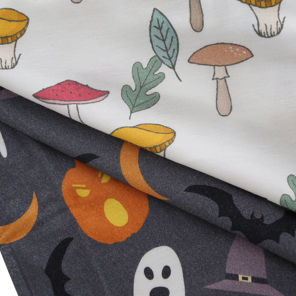 Atacado roupas para bebês recém-nascidos halloween estilo impresso personalizado manga curta verão macacão de bebê 95% bambu e 5% tecido elastano