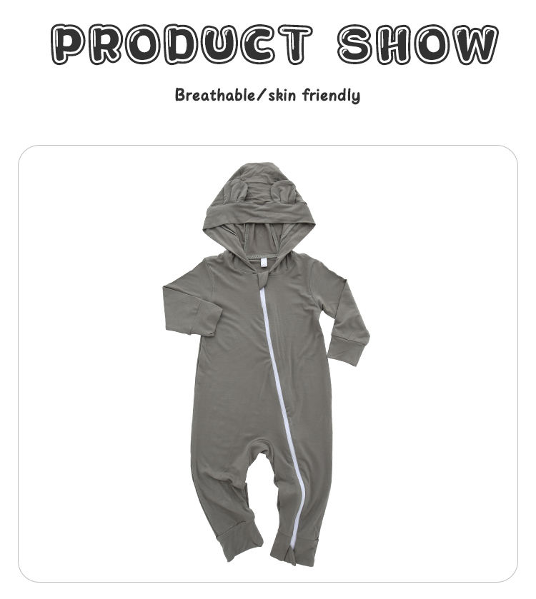 Macacão infantil com zíper, macacão de algodão spandex de bambu, manga comprida, lindo macacão de bebê em cores sólidas