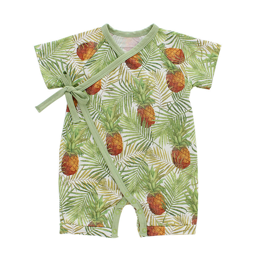 Bebê verão atacado macacão meninos e meninas bebê beachwear manga curta bambu malha com design de renda