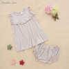 Novo lançamento estilo babado vestido de bebê conjunto com roupa interior verão meninas roupas de bambu elastano algodão saída conjunto de roupas de bebê