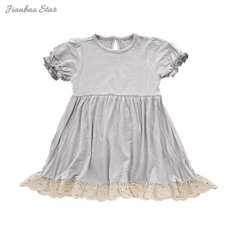 Novo design de manga curta roupas de bebê macio personalizado alta curiosa borda de renda de bambu roupa infantil cor sólida vestido de bebê