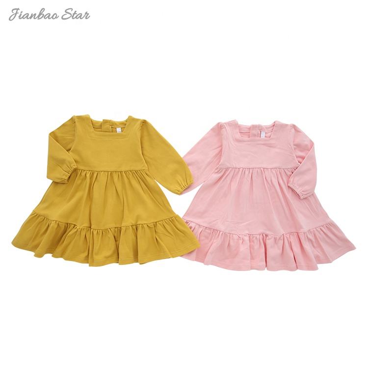 Vestido de menina com babados, roupas de bebê de alta qualidade, durável, usando várias meninas, casual, elegante, impressão, verão, bambu, estilo OEM
