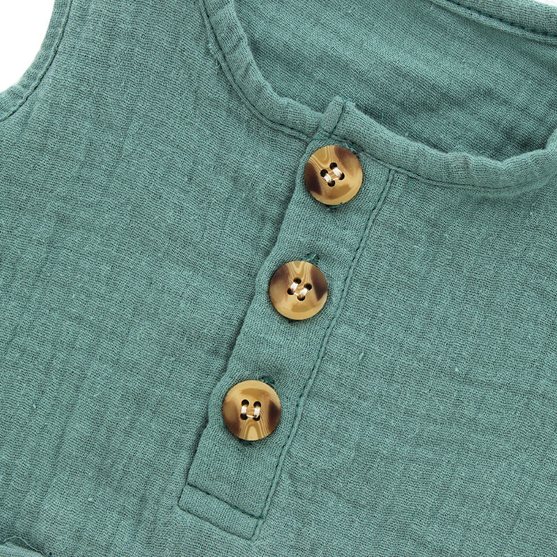 Atacado roupas de bebê personalizar padrão de cor verão sem mangas suspender botão design menina meninos bebê macacão conjunto