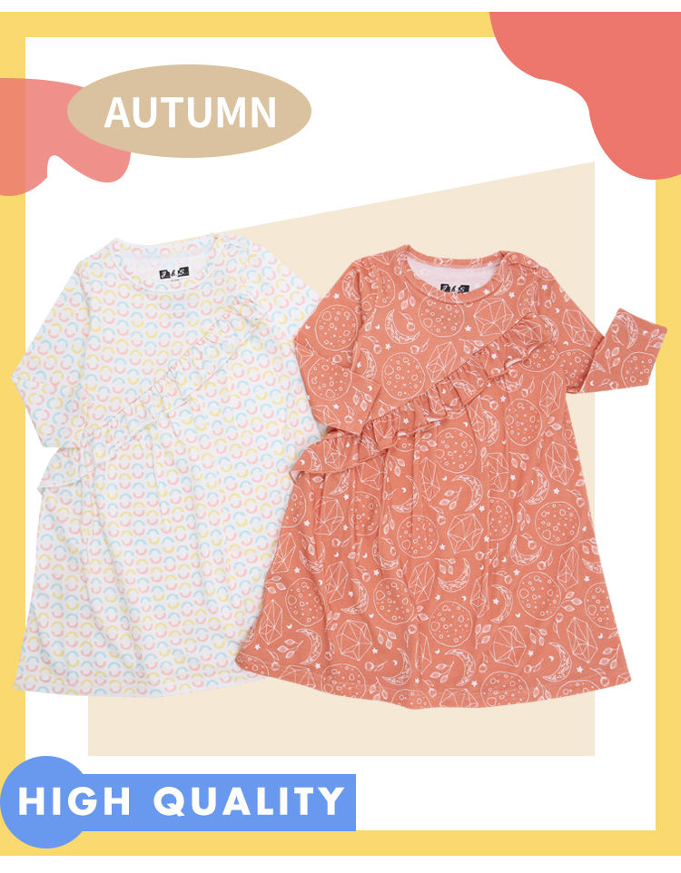 Impressão personalizada bebê e crianças vestido roupas casuais roupas de festa adorável vestido bebê outono de manga longa, comprimento de tornozelo, vestido de garotas