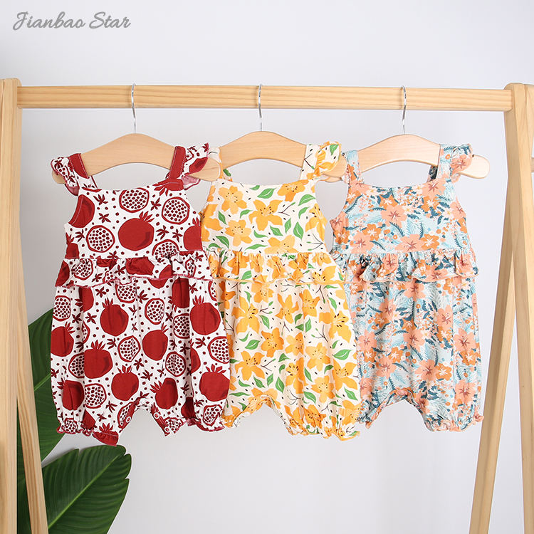 Novo lançamento plissado sem mangas macacão de bebê primavera verão incrível corte e estilo doce tecido de algodão de bambu roupas de meninas do bebê