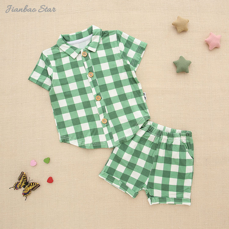 Camisa polo de manga curta e shorts para bebês e crianças, meninos, design de bolso, gola virada para baixo, roupas infantis, terno de verão