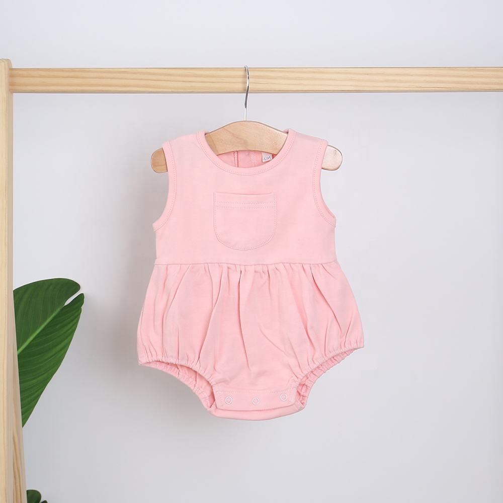 Cor sólida com botão de madeira novo estilo macacão da menina do bebê recém-nascido macacão de verão roupas do bebê onesie