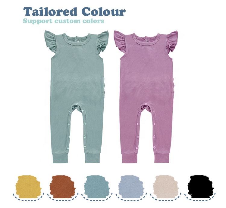Roupas de bebê personalizadas 95% bambu 5% elastano manga curta babados na parte de trás do macacão macio infantil macacões para meninas