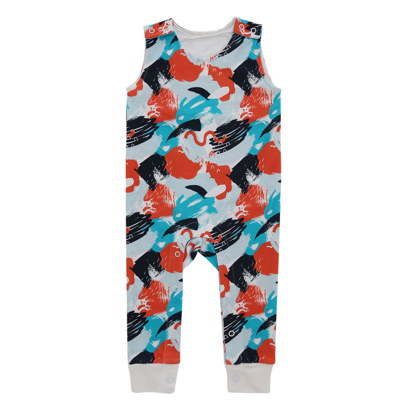 Macacão de bebê sem mangas e calças compridas, roupas para recém-nascidos de verão, meninos e meninas, macacão de bebê, design de impressão oem com botão de pressão