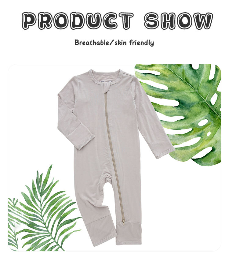 Clássico design de cor sólida suspender bambu algodão manga longa adorável bebê macacão outono crianças corpo terno macacões com zíper