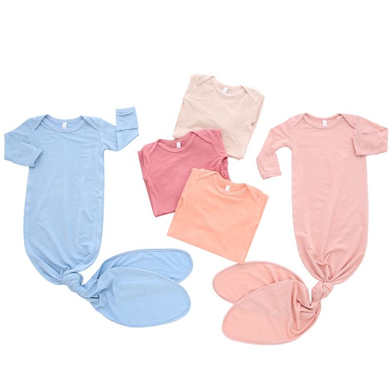 Atacado saco de dormir do bebê bambu & algodão boutique roupas manga longa noite 0-6 meses bandana chapéu presente conjunto bebês vestido
