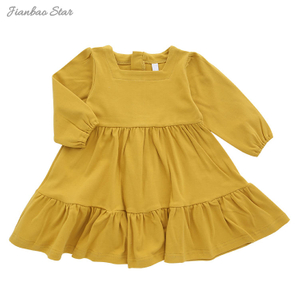 Atacado design personalizado bebê crianças vestido de manga longa lindo macacão de bebê conjunto outono cor sólida moda saia da menina do bebê