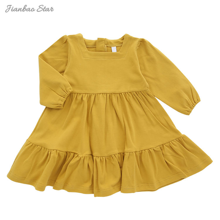 Atacado design personalizado bebê crianças vestido de manga longa lindo macacão de bebê conjunto outono cor sólida moda saia da menina do bebê