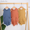 Novo design roupas cores sólidas de alta qualidade conjunto roupas bebê com nervuras bambu sem mangas unisex hoodies e calças curtas