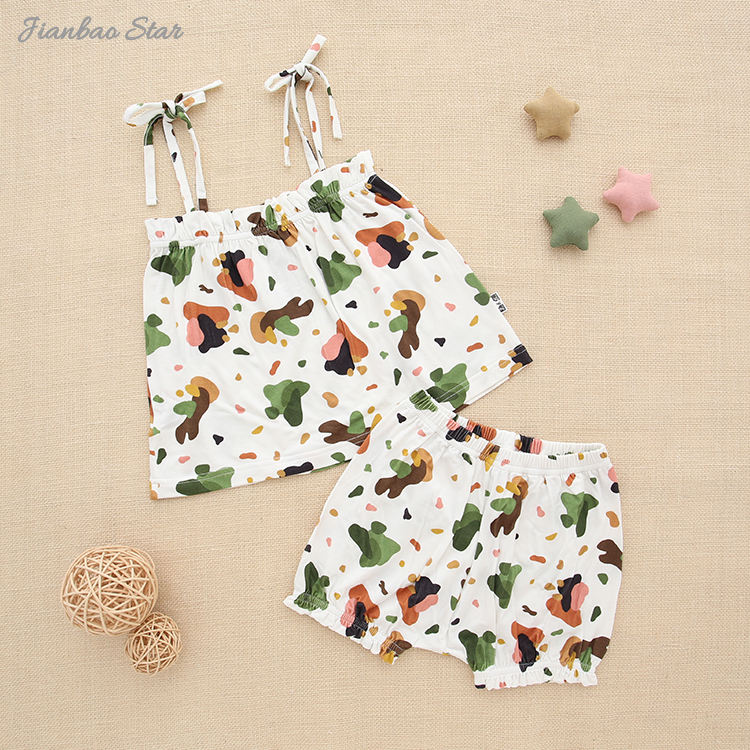Alta qualidade venda superior 100% algodão malha novo design bonito padrão verão sem mangas conjunto terno gallus roupas das meninas do bebê