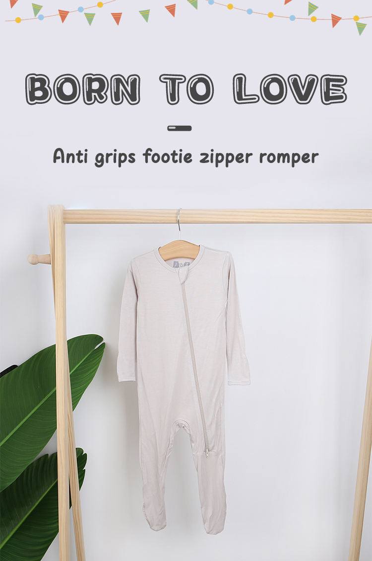 Atacado footie design bebê meninos meninas manga longa bodysuit elastano roupas de bambu anti apertos footie zíper macacão pijamas