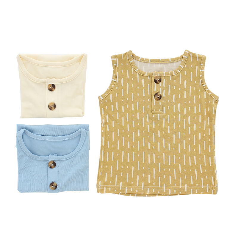 95% bambu malha super macio sem mangas bebê menino e menina camiseta verão cor sólida e padrão oem crianças topos