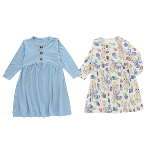 Vestido de bebê tricotado de bambu com textura extra macia, manga comprida com design de botão de abertura, vestido para meninas