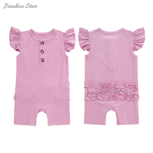 Macacão de bebê de bambu/elastano com babados nas costas, roupas para bebês recém-nascidos, macacão de manga curta com asas