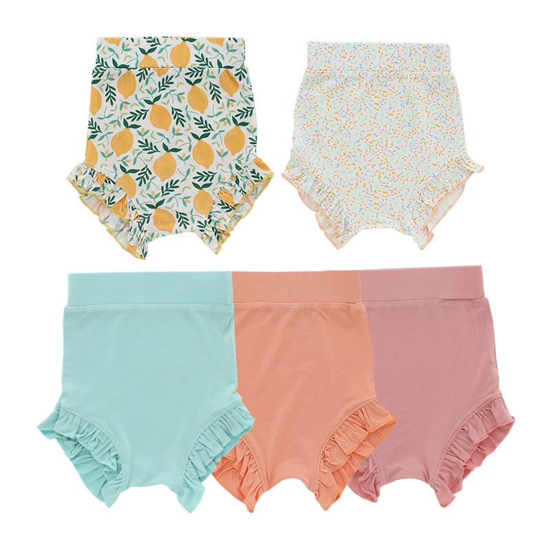 Venda imperdível 95% bambu e 5% tecido elastano tricotado infantil bebê meninas verão bloomer com lindo design de babados