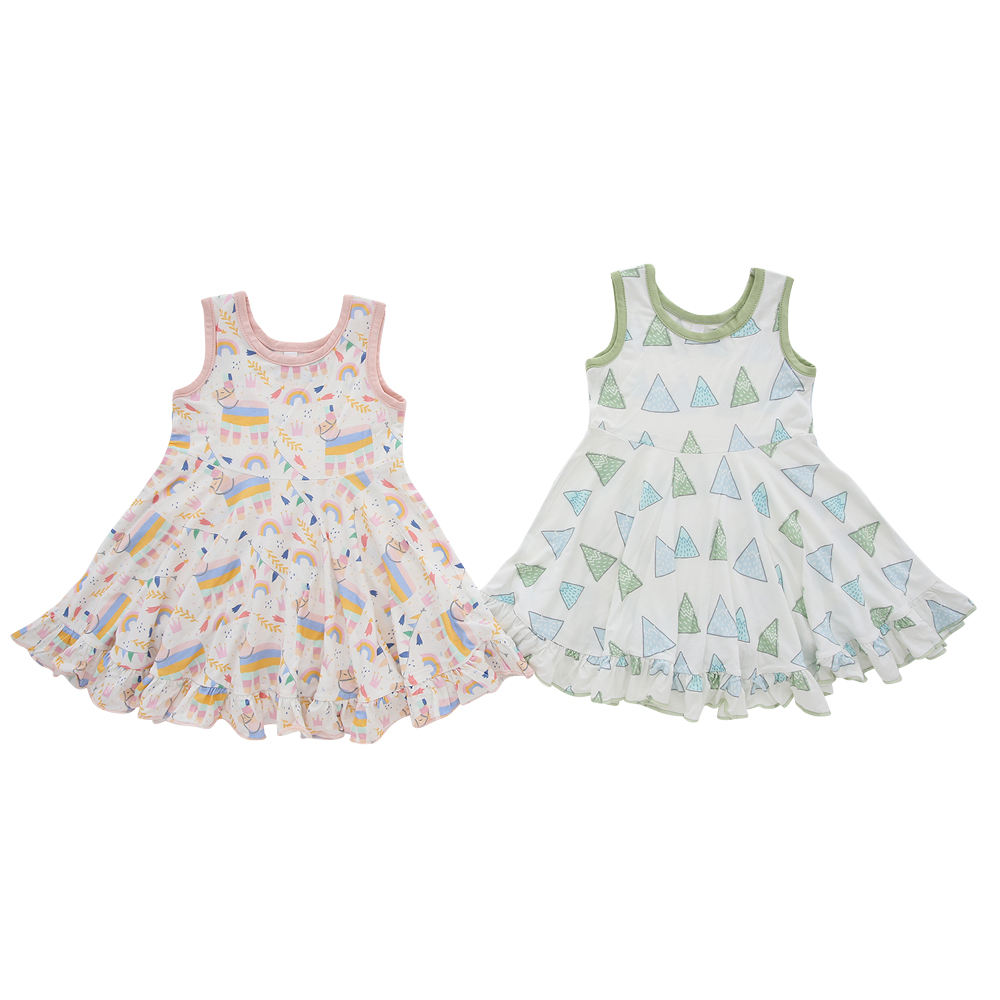 Impressão digital bebê meninas vestido atacado novo estilo verão venda quente padrão sem mangas adorável suspender roupas do bebê meninas