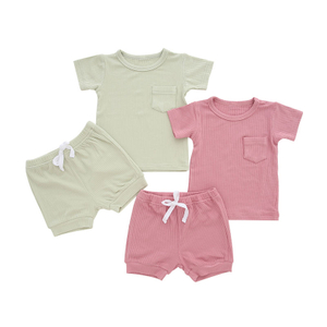Novo design de alta qualidade confortável costumes cor pura verão manga curta terno bebê recém-nascido roupas de bebê