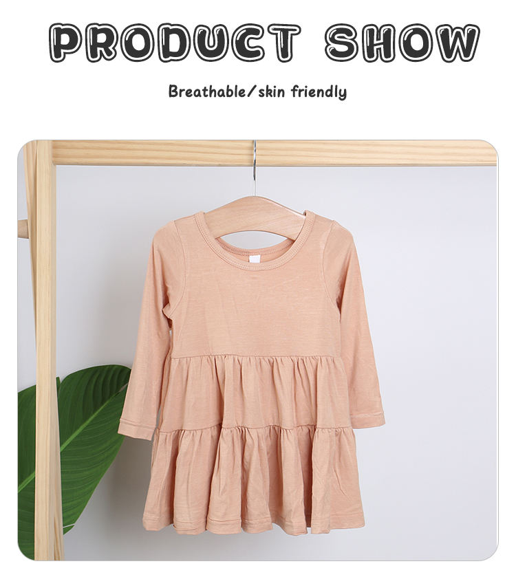 Crianças por atacado vestir roupas casuais roupas de festa adorável vestido de bebê outono de manga longa cor de cor sólida moda menina saia