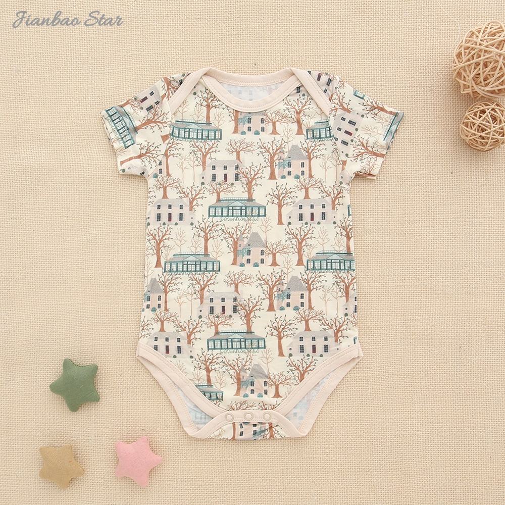 Fabricação de fábrica de serviço OEM as melhores roupas de bebê de bambu de verão Onesie com designs impressos personalizados Macacão de bebê