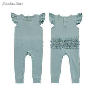 Roupas de bebê personalizadas 95% bambu 5% elastano manga curta babados na parte de trás do macacão macio infantil macacões para meninas