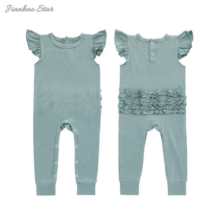 Roupas de bebê personalizadas 95% bambu 5% elastano manga curta babados na parte de trás do macacão macio infantil macacões para meninas
