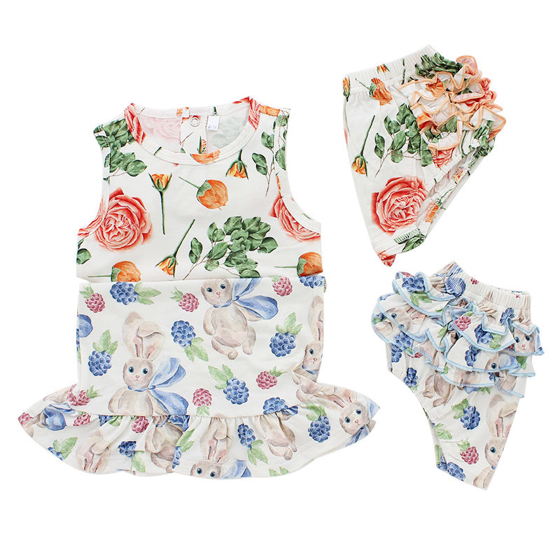 Conjunto de pijamas de bebê direto da fábrica, sem mangas, roupa de dormir, bambu, elastano, algodão, unissex, verão, roupas de duas peças
