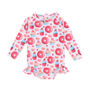 Bebê meninas colorido impresso design macacão de alta qualidade 95% bambu & 5% elastano malha manga longa verão meninas macacão do bebê