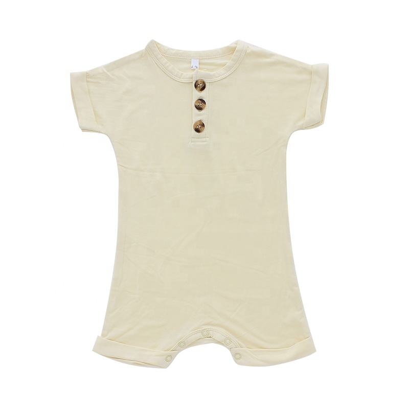 Conjunto de macacão para bebê recém-nascido, manga curta, estilo botão, alta qualidade, 95% bambu e 5% elastano, tecido, macacão de verão para bebês