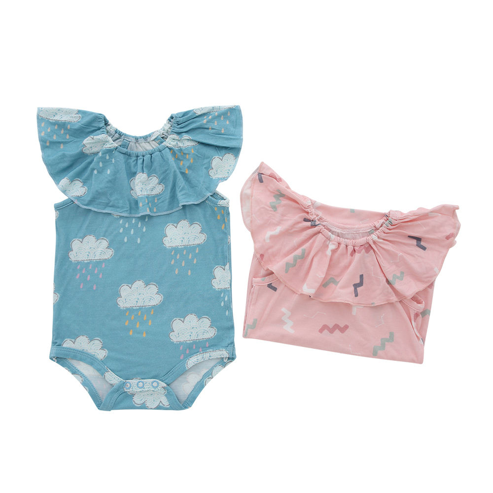 Adorável design plissado manga bebê macacão de algodão de bambu material de malha confortável roupas de bebê unisex verão roupas de bebê