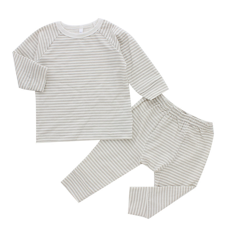 Conjunto de roupas para bebês recém-nascidos, listras horizontais, 2 peças, pijama de manga comprida, 100% algodão, venda imperdível