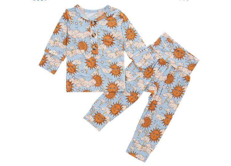 Novo conjunto de pijamas de bebê por atacado manga longa roupa de dormir bambu viscose elastano algodão unissex outono inverno roupas de duas peças