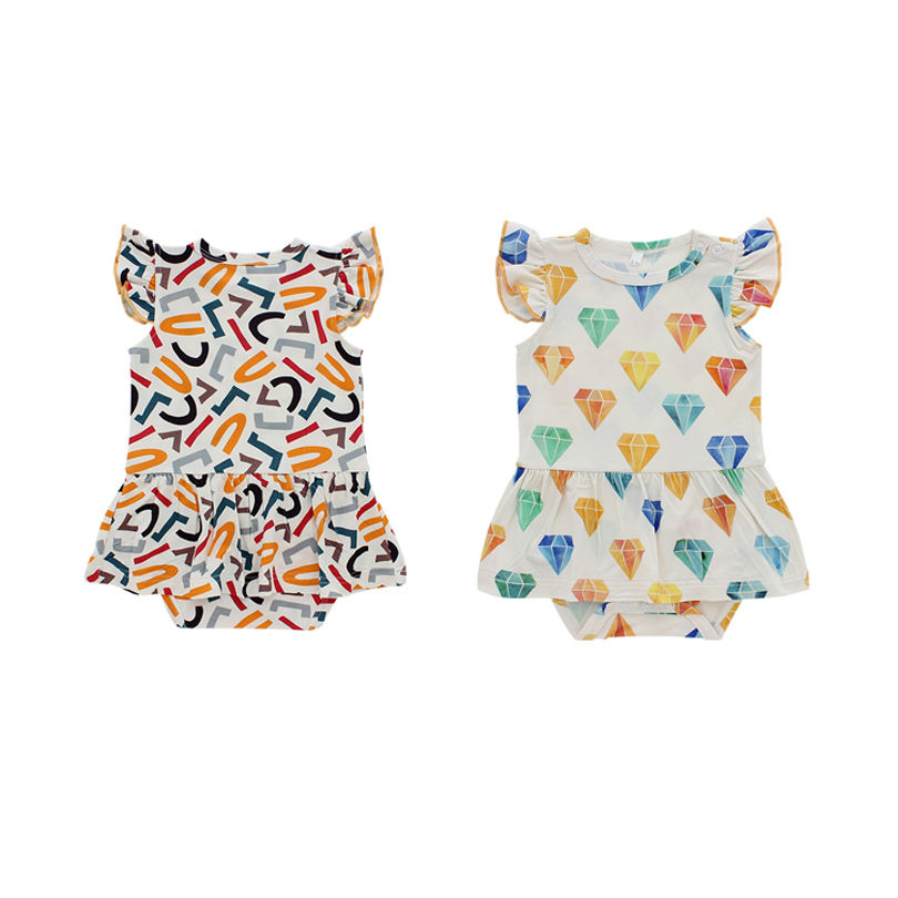 Macacão de bebê macio de tecido de bambu sem mangas verão roupas de bebê atacado personalizar pijama em impressão digital ou cor sólida