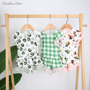 Novas crianças roupas de bebê conjunto alta qualidade crianças shorts meninas waffle roupas adorável bambu bebê meninas terno conjunto