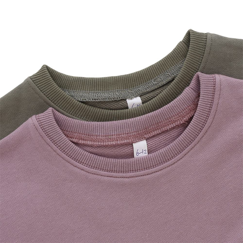 Roupa clássica de estilo solto atacado cor sólida pijamas de bambu algodão manga longa camiseta OEM design personalizado roupas de bebê crianças
