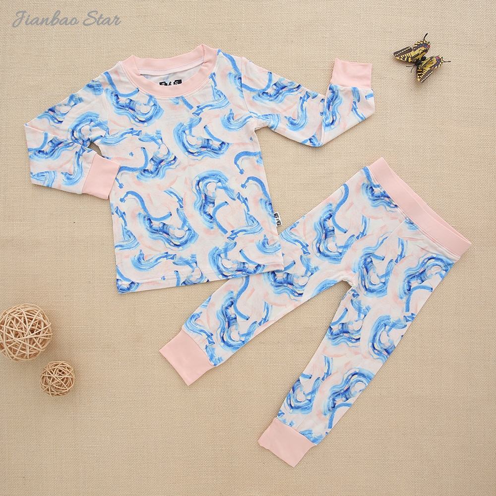 Design clássico personalizar roupas de bebê estampadas lindas 2 peças manga comprida pjs 100% algodão tecido de bambu conjunto de macacão de bebê